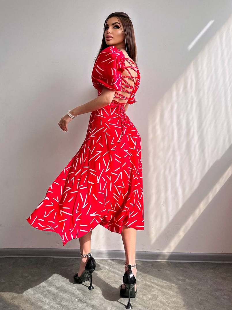 Сукня -міді зі шнурівкою на спинці та розрізом на ніжці | PUSHKA SHOP