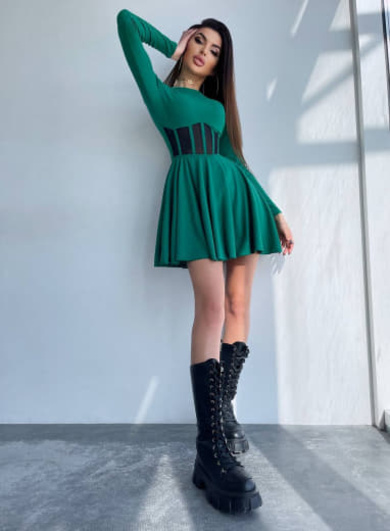 Приталена сукня з корсетною вставкою та спідницею-сонцем | PUSHKA SHOP