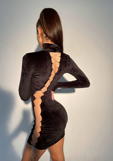 Бархатное платье-гольф со шнуровкой  Бархатное платье-гольф со шнуровкой  | PUSHKA SHOP