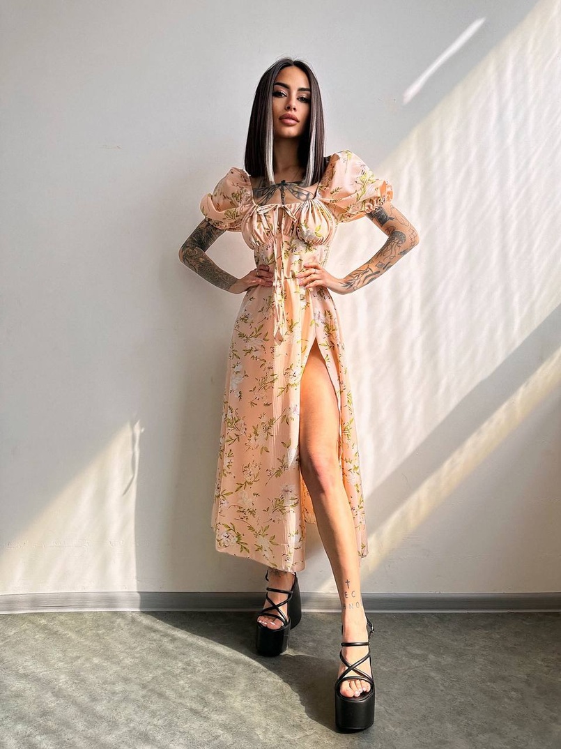 Сукня- міді  з квітковим принтом | PUSHKA SHOP