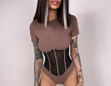 Трикотажне боді з сітчастою вставкою | PUSHKA SHOP