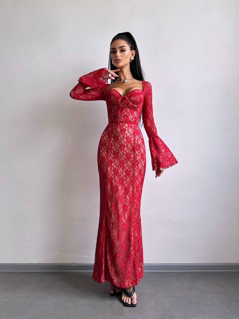 Мереживна сукня максі з чашечками    | PUSHKA SHOP