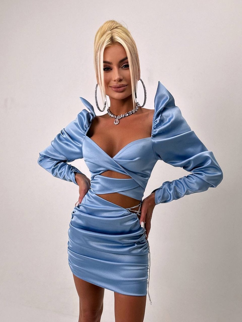 Сукня міні з драпіруванням, декорована стразами  | PUSHKA SHOP