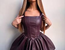 Корсетна сукня з еко-шкіри зі спідницею-балоном | PUSHKA SHOP