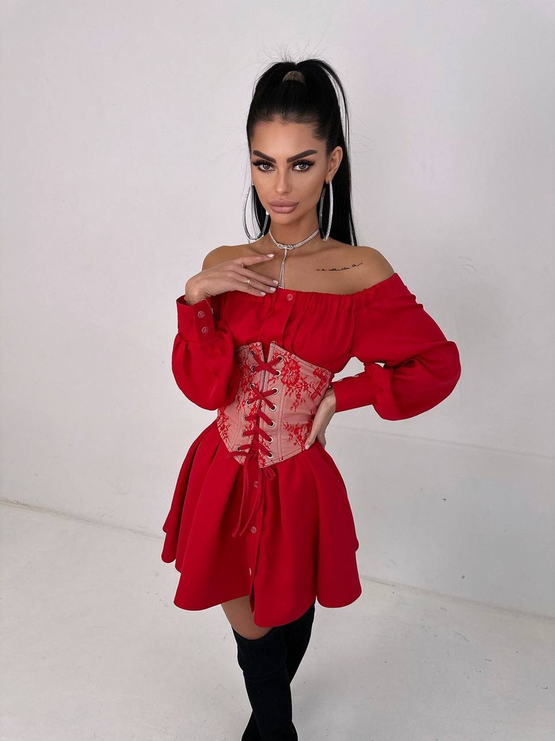 Приталена сорочка на плічках+  мереживний корсет | PUSHKA SHOP