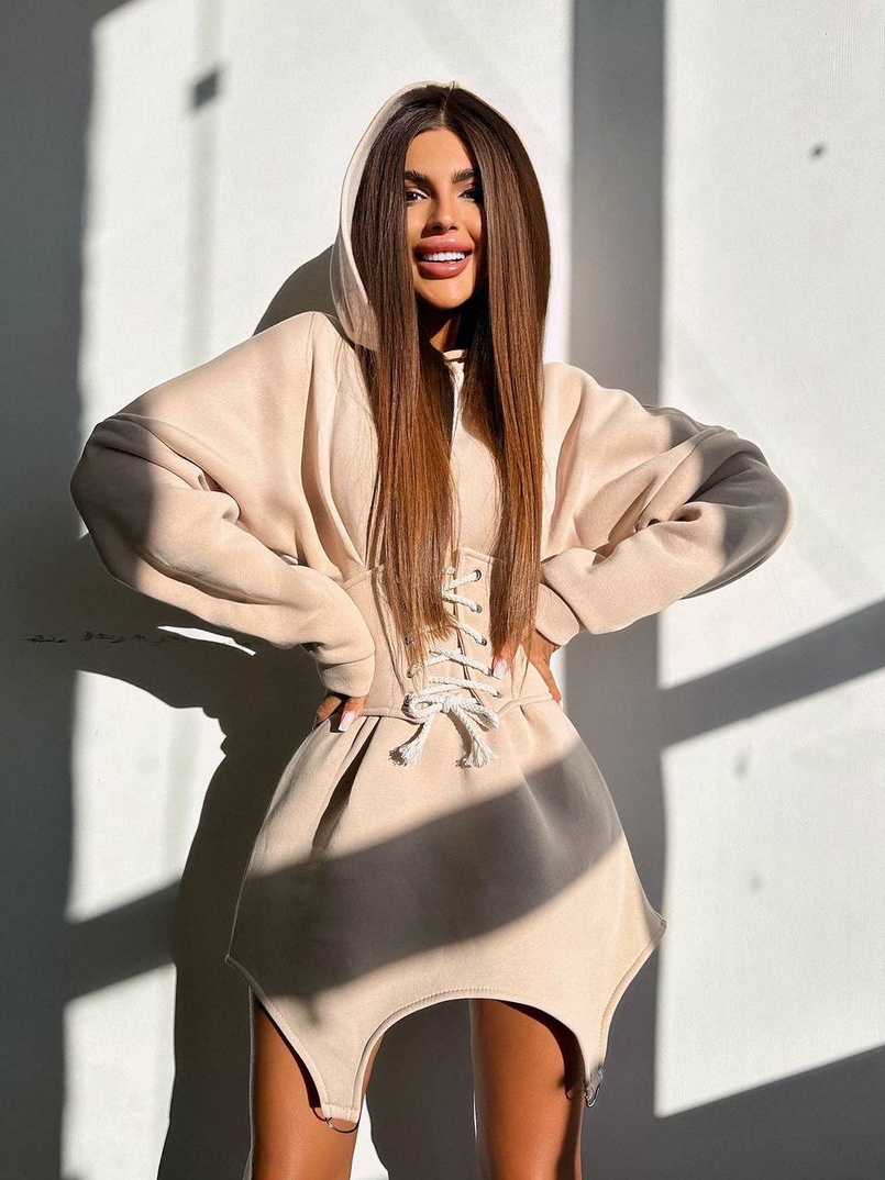 Тепле приталене худі з капюшоном на флісі + корсет на шнурівці Можна носити з корсетом та без | PUSHKA SHOP