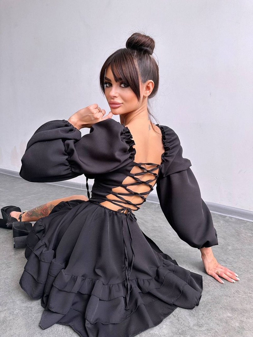 Сукня з воланами та шнурівкою  по спинці | PUSHKA SHOP