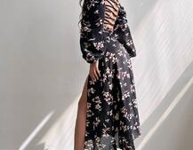 Сукня -міді зі шнурівкою на спинці та розрізом на ніжці | PUSHKA SHOP