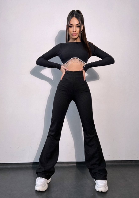 Комплект : штани кльош і топ , декорований бахромою зі страз Ручна робота | PUSHKA SHOP