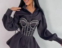 Приталена сукня-сорочка+корсет, декорований стразами | PUSHKA SHOP