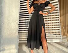 Платье-миди из хлопка  с завязками на груди  | PUSHKA SHOP