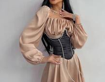 Приталена сукня з шовку  + корсет декорований стразами  Ручна робота  | PUSHKA SHOP