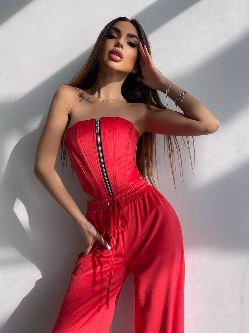 Велюровий комплект трійка: кофта + корсет на блискавці+ штани | PUSHKA SHOP