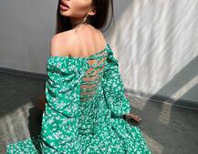 Квіткова сукня-міді зі шнурівкою на спинці та розрізом на ніжці | PUSHKA SHOP