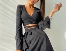 Комплект: топ с завязками на талии + юбка с запахом Комплект: топ с завязками на талии + юбка с запахом | PUSHKA SHOP