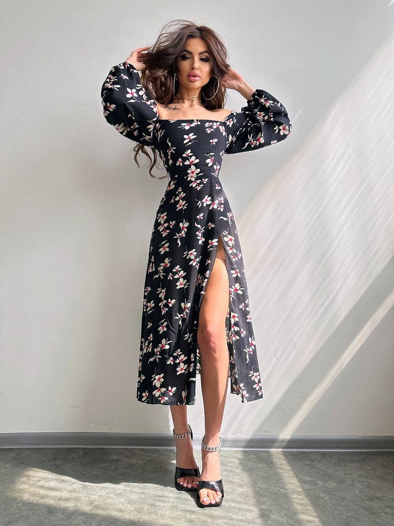 Сукня -міді зі шнурівкою на спинці та розрізом на ніжці | PUSHKA SHOP