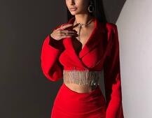 Комплект декорований бахромою із стразами: піджак + спідниця  | PUSHKA SHOP