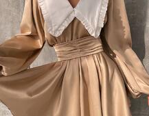 Сукня з коміром та об'ємними рукавами з широким поясом Сукня з коміром та об'ємними рукавами з широким поясом | PUSHKA SHOP