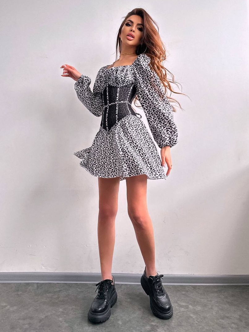 Сукня міні в квітковий принт + прозорий корсет Сукня міні в квітковий принт + прозорий корсет | PUSHKA SHOP