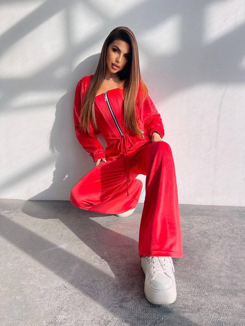 Велюровий комплект трійка: кофта + корсет на блискавці+ штани | PUSHKA SHOP