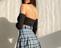 Комплект: трикотажный топ с чашечками push up + юбка в складку   Комплект: трикотажный топ с чашечками push up + юбка в складку   | PUSHKA SHOP