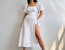 Сукня -міді зі шнурівкою на спинці та розрізом на ніжці з принтом Сукня -міді зі шнурівкою на спинці та розрізом на ніжці з принтом | PUSHKA SHOP