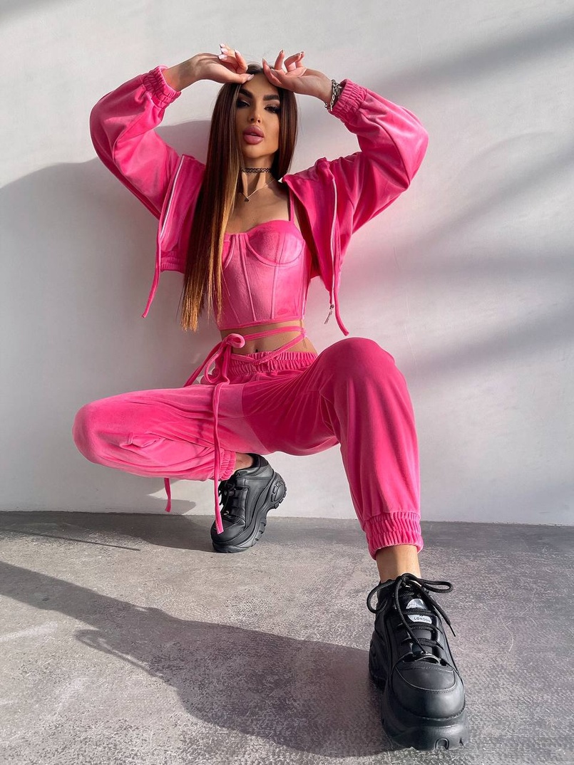 Велюровий комплект трійка: кофта + корсет з чашечками + джогери  | PUSHKA SHOP