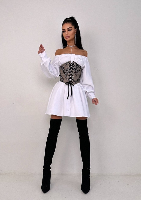 Приталена сорочка на плічках+  мереживний корсет | PUSHKA SHOP