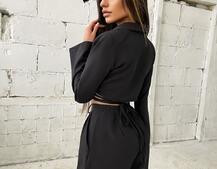 Комплект: укорочённый пиджак с завязками на талии + брюки  | PUSHKA SHOP