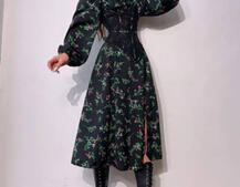 Сукня міді з розрізом в квітковий принт + прозорий корсет  | PUSHKA SHOP