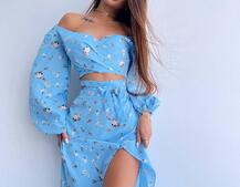 Квітковий комплект: топ із зав'язками на талії + спідниця міді з розрізом Квітковий комплект: топ із зав'язками на талії + спідниця міді з розрізом | PUSHKA SHOP