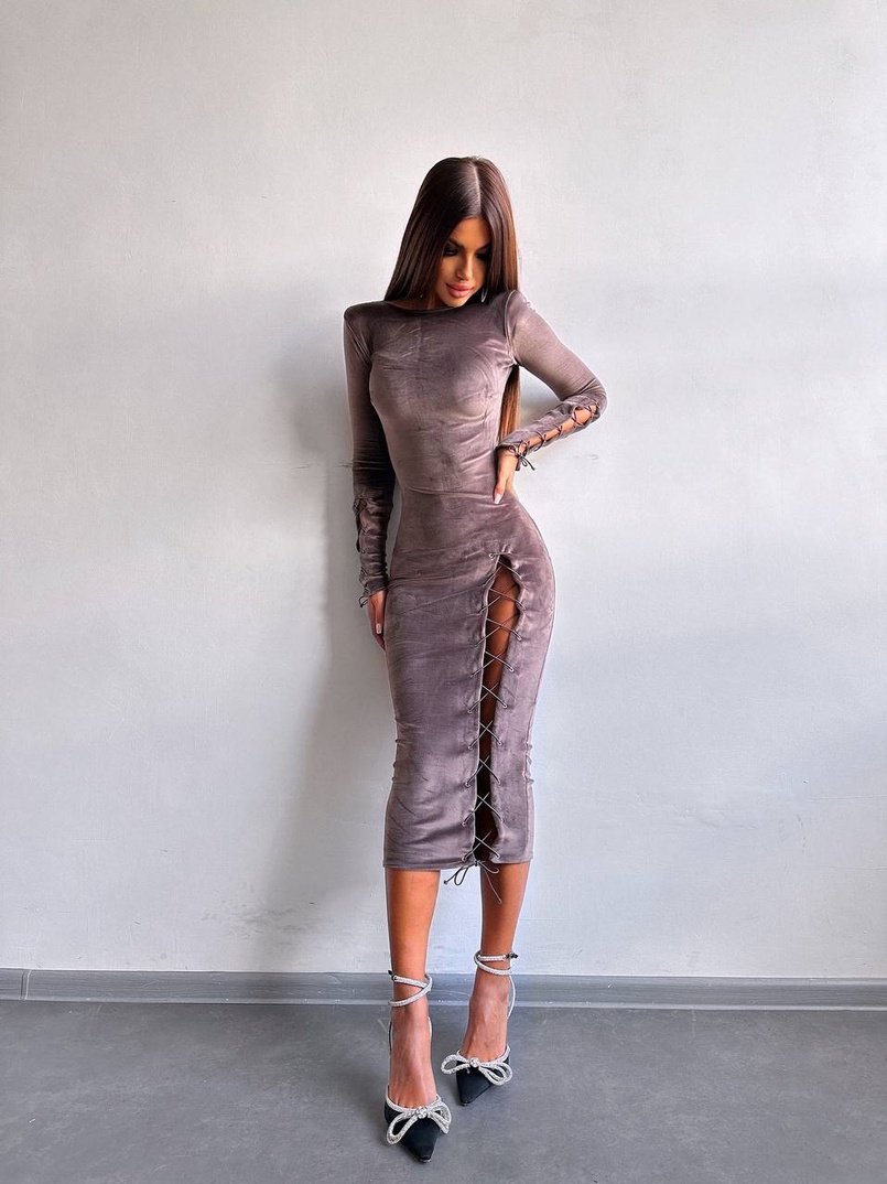Оксамитова сукня міді зі шнурівкою Оксамитова сукня міді зі шнурівкою | PUSHKA SHOP