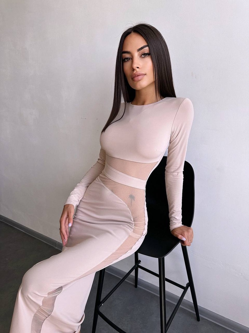 Сукня міді  із вставками сітки  | PUSHKA SHOP