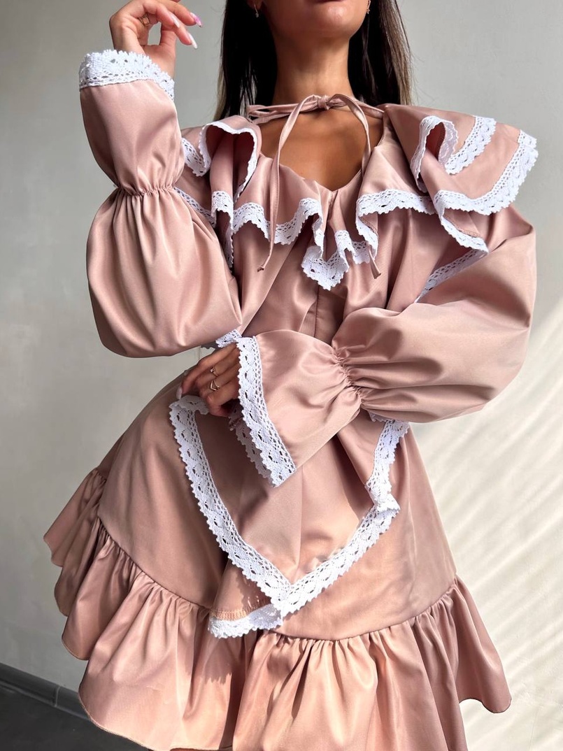 Котонова сукня декорована мереживом    | PUSHKA SHOP