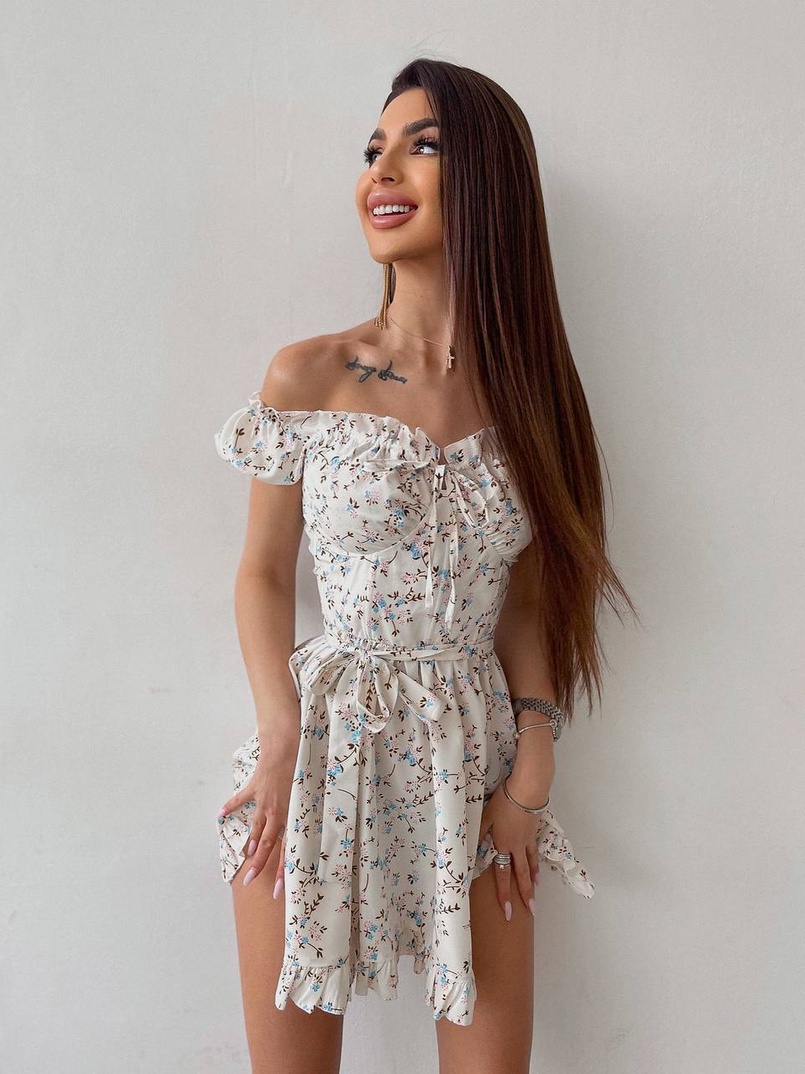 Платье мини с корсетной вставкой на талии с косточками  | PUSHKA SHOP