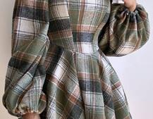 Корсетна сукня з подвійною спідницею та обʼємними рукавами у клітинку  | PUSHKA SHOP