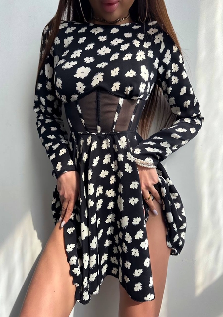 Приталена сукня з корсетною вставкою та спідницею-сонцем | PUSHKA SHOP