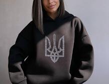 Патріотичне  худі over size із сяючими стразами | PUSHKA SHOP