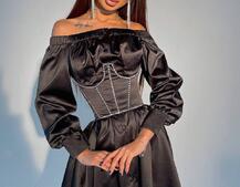 Платье-рубашка в комплекте с корсетом, декорированным стразами  Платье-рубашка в комплекте с корсетом, декорированным стразами  | PUSHKA SHOP