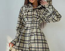 Кашемировое приталенное платье-рубашка в клетку | PUSHKA SHOP