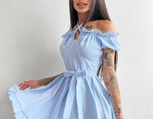 Муслиновое платье мини с корсетной вставкой на талии с косточками  | PUSHKA SHOP