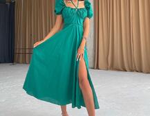 Платье-миди из хлопка с завязками на груди Платье-миди из хлопка с завязками на груди | PUSHKA SHOP