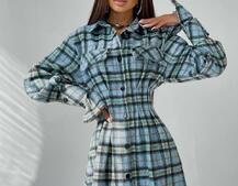 Кашемировое приталенное платье-рубашка в клетку | PUSHKA SHOP