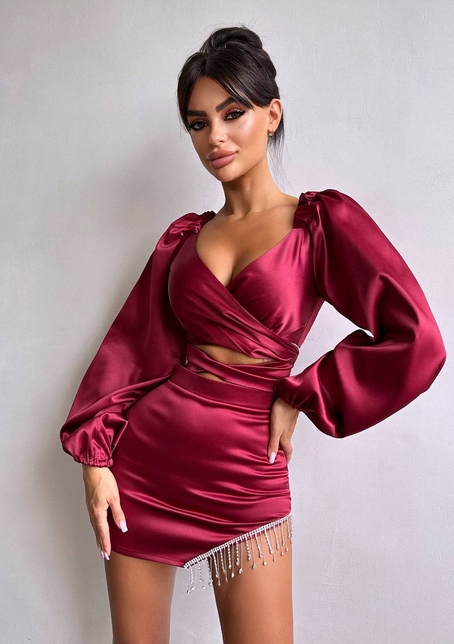 Атласний комплект, декорований бахромою зі страз | PUSHKA SHOP