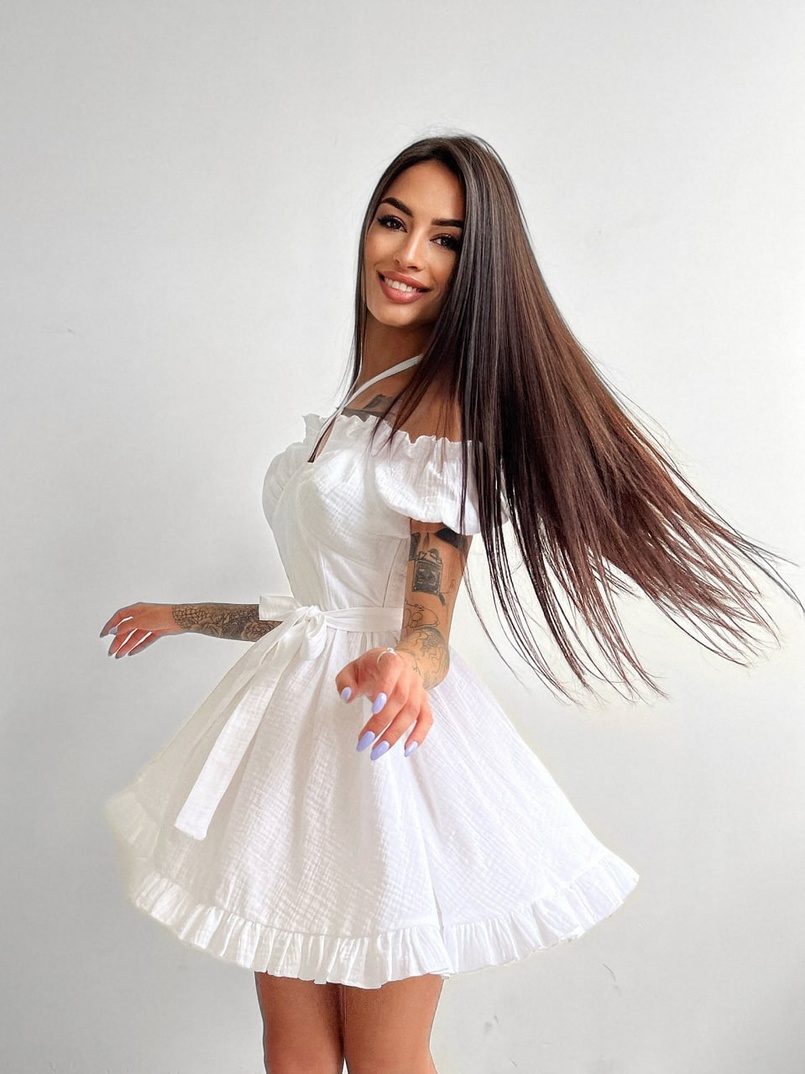 Муслиновое платье мини с корсетной вставкой на талии с косточками  Муслиновое платье мини с корсетной вставкой на талии с косточками  | PUSHKA SHOP