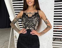 Платье с кружевным верхом и бахромой  | PUSHKA SHOP