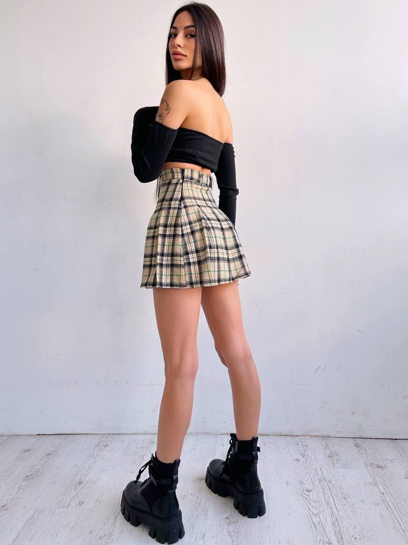 Комплект: трикотажный топ с чашечками push up + юбка в складку   | PUSHKA SHOP