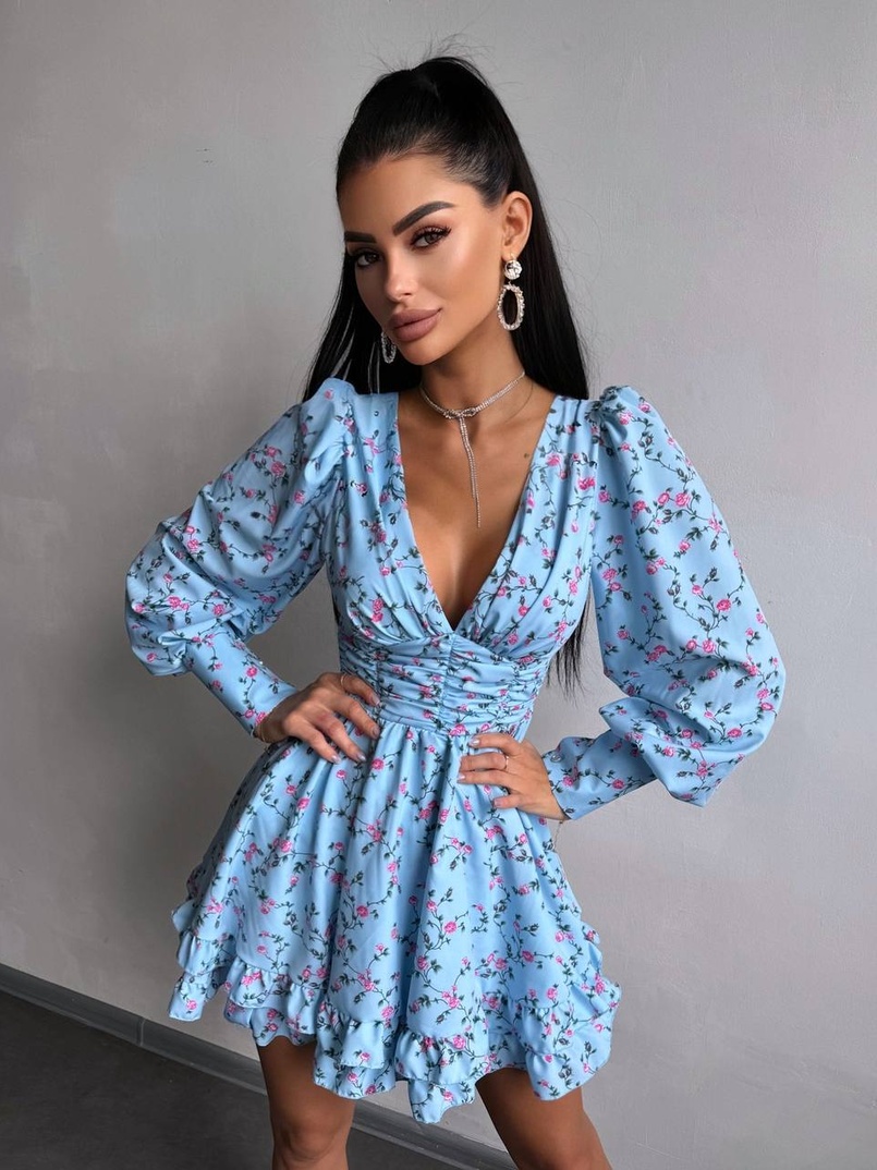 Сукня міні з пишною спідницею та драпіруванням на талії | PUSHKA SHOP