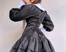 Котонова сукня з рюшами на гудзиках зі шнурівкою на спинці | PUSHKA SHOP