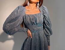 Блестящее платье с объемными рукавами Блестящее платье с объемными рукавами | PUSHKA SHOP